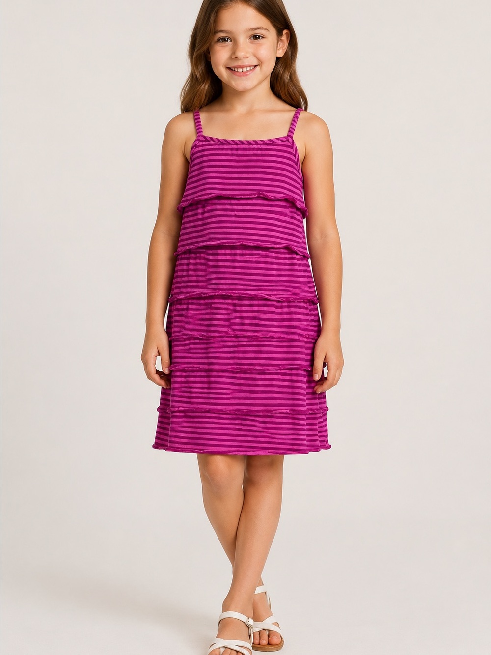 Hanna Andersson Wave Tier dress pink stripe size 130/US 8